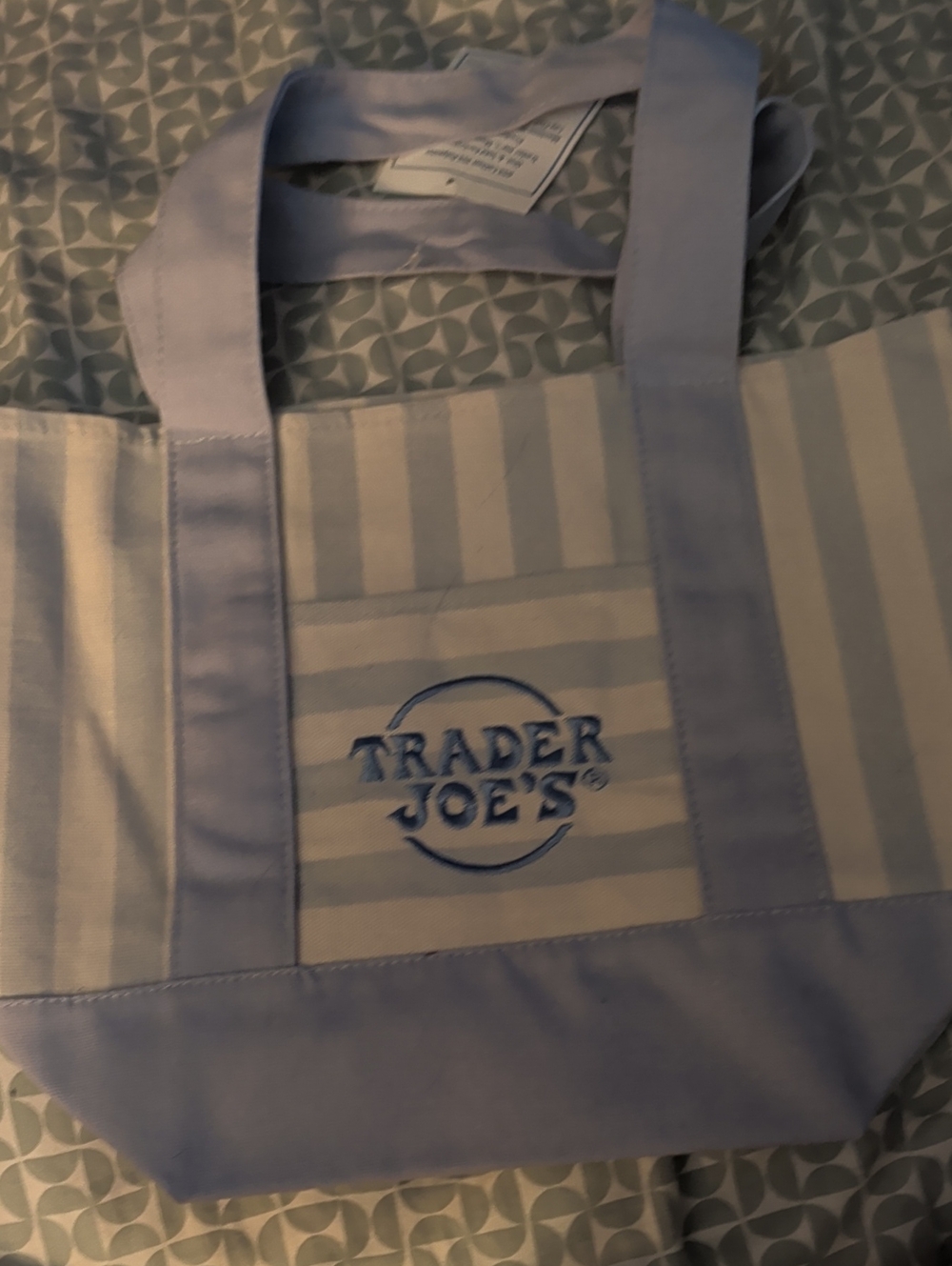 Trader Joe's Blue & White Mini  Striped Tote Bag NWT New